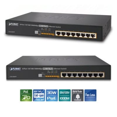 GSD808HP PLANET Switch 8 puertos PoE 10/100/1000 Mbps 30W