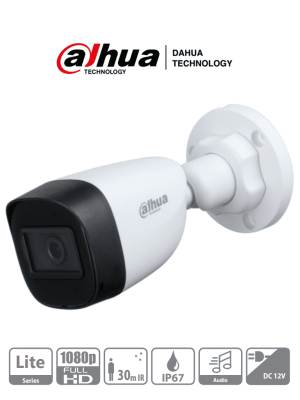 HAC-HFW1200CN-A-0280B-S5 DAHUA Camara Bullet 1080p Micrófono Lente de 2.8mm 30 Mts IR