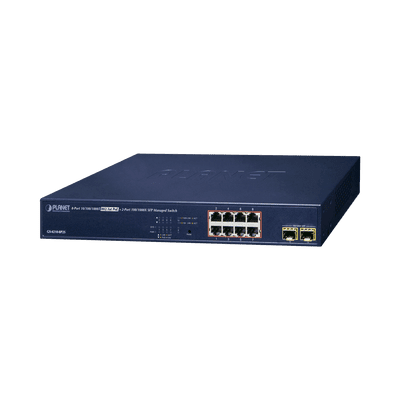 GS-4210-8P2S PLANET Switch administrable 8 Puertos Gigabit PoE 802.3at Extend Mode hasta 250 mts
