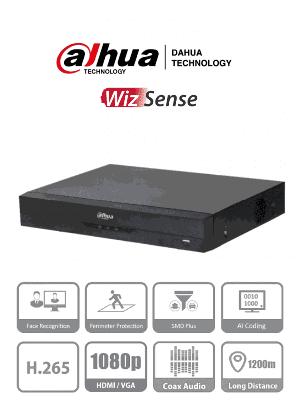 XVR5108HE-I3 DAHUA DVR de 8 Canales 5MP Lite/ WizSense/ H.265+/ 8 Canales +4 IP/ Hasta 12 Ch IP/ 1 Canal de Reconocimiento Facial/