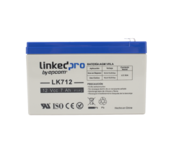 LK712 LINKEDPRO Batería 12 Vcc / 7 Ah / UL / Tecnología AGM-VRLA / Vida útil promedio 5 años / Para uso en equipo electrónico, Alarmas de Intrusión / Incendio