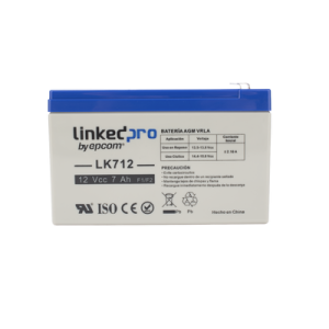 LK712 LINKEDPRO Batería 12 Vcc / 7 Ah / UL / Tecnología AGM-VRLA / Vida útil promedio 5 años / Para uso en equipo electrónico, Alarmas de Intrusión / Incendio
